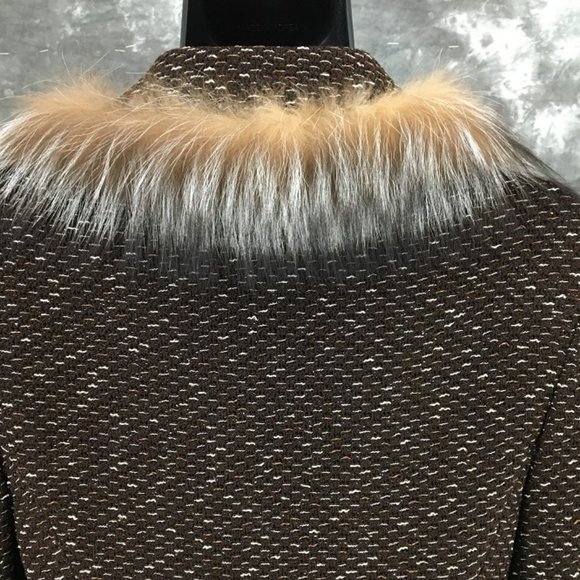 NEW St John couture fur knit brown suit jacket 2 - Picture 5 of 7
